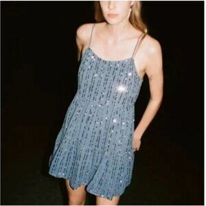 ⭐️ Hanna Embellish Sequin Babydoll Peasant Hipster Hippie Deco Chic Boho Dress